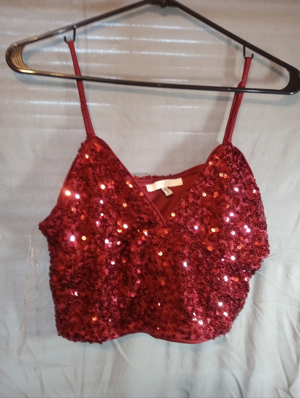 Iris Red Sequin Spaghetti Strap Crop Top